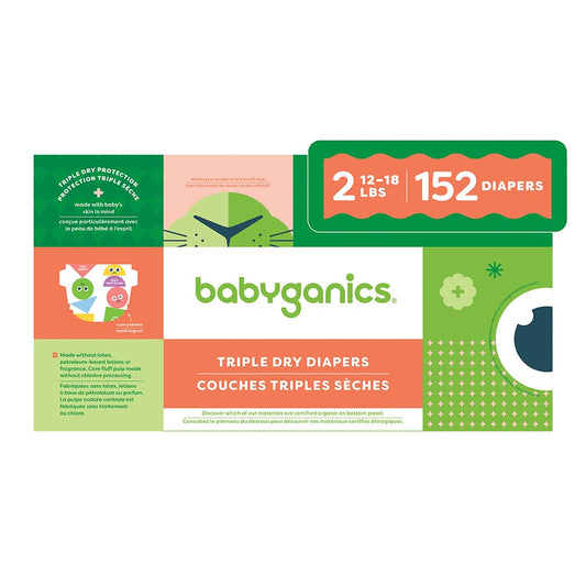 Pañales Absorbentes Babyganics Triple Protección Seco Talla 2 152 Unidades Transpirables