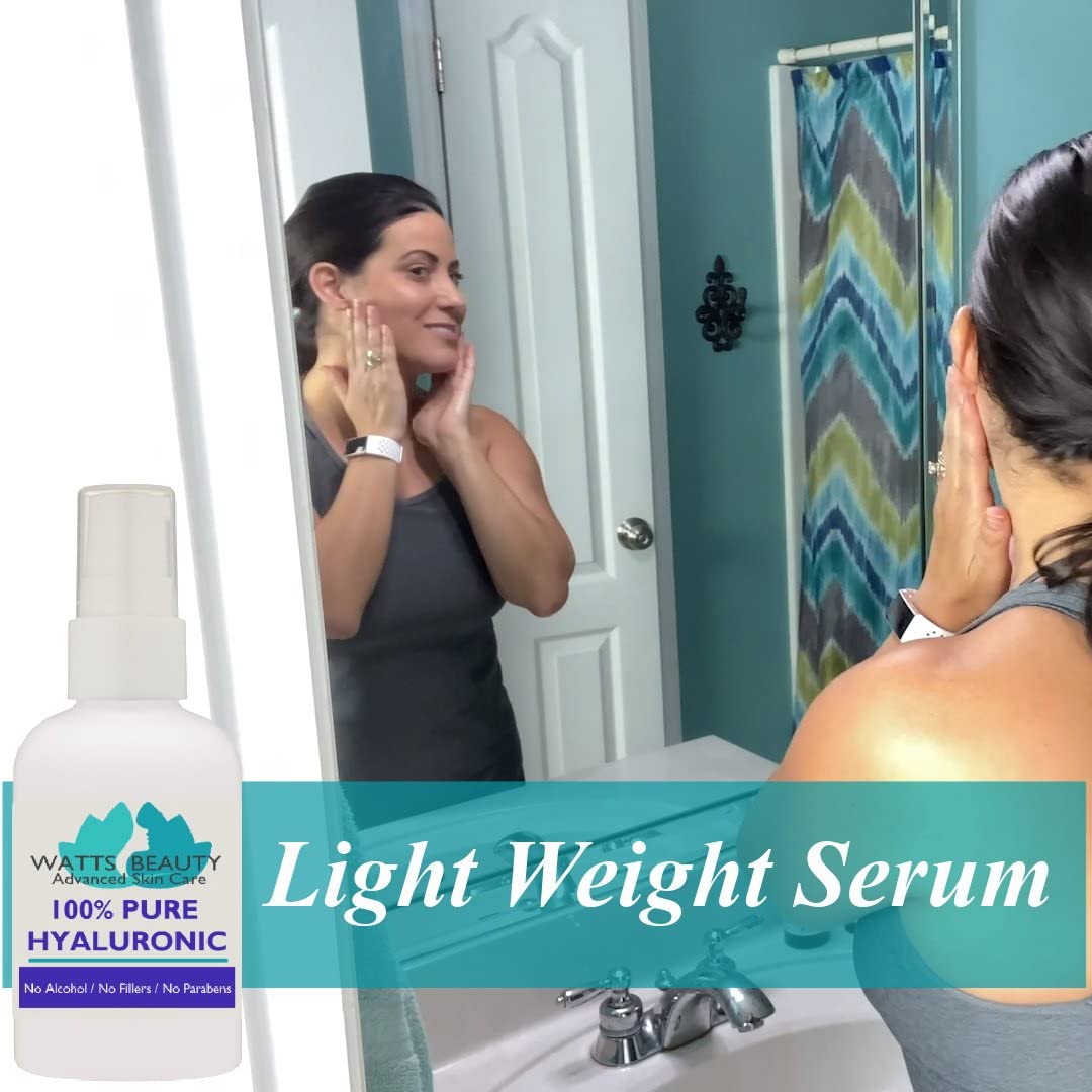 Serum Concentrado de Ácido Hialurónico 100% Puro para el Rostro - Sin Alcohol, Vegano, Hecho en EE.UU. - Combate Arrugas, Líneas de Expresión y Piel Seca - Hidratante y Reafirmante - Watts Secret