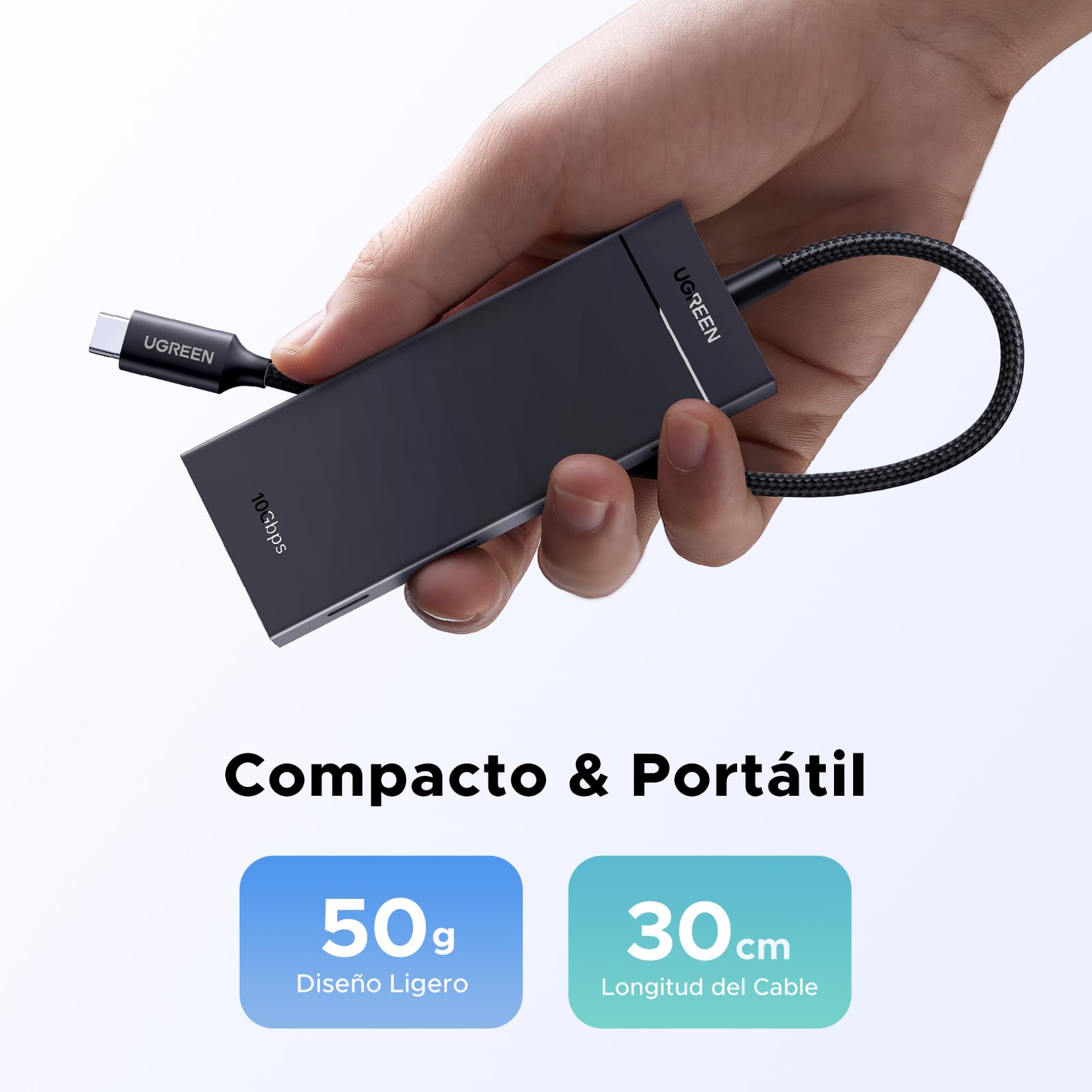 Hub USB C UGREEN 10 Gbps Negro 5 en 1 con Carga 100 W Compatible con MacBook, iPad y Más