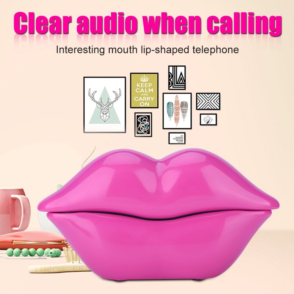Eboxer Teléfono Creativo con Cable, Novedad Gracioso Labio Rojo Rosa Teléfono Fijo de Decoración como Regalos para Amigos y Familias,Adecuado para Hotel, Hogar, Oficina