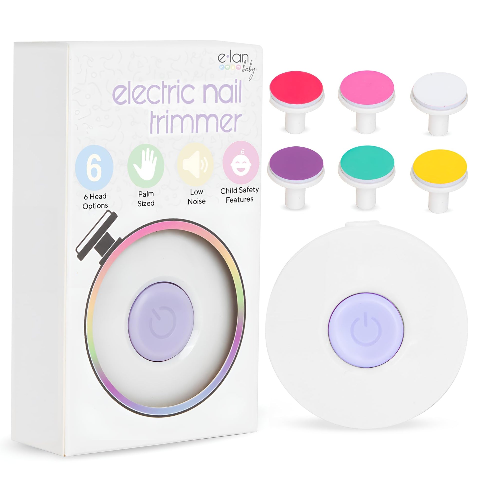 Elan Baby Cortauñas eléctrico, lima de uñas para bebés, segura y fácil de usar para recién nacidos, bebés y niños pequeños, 6 cabezales de pulido, cuidado suave de las uñas.