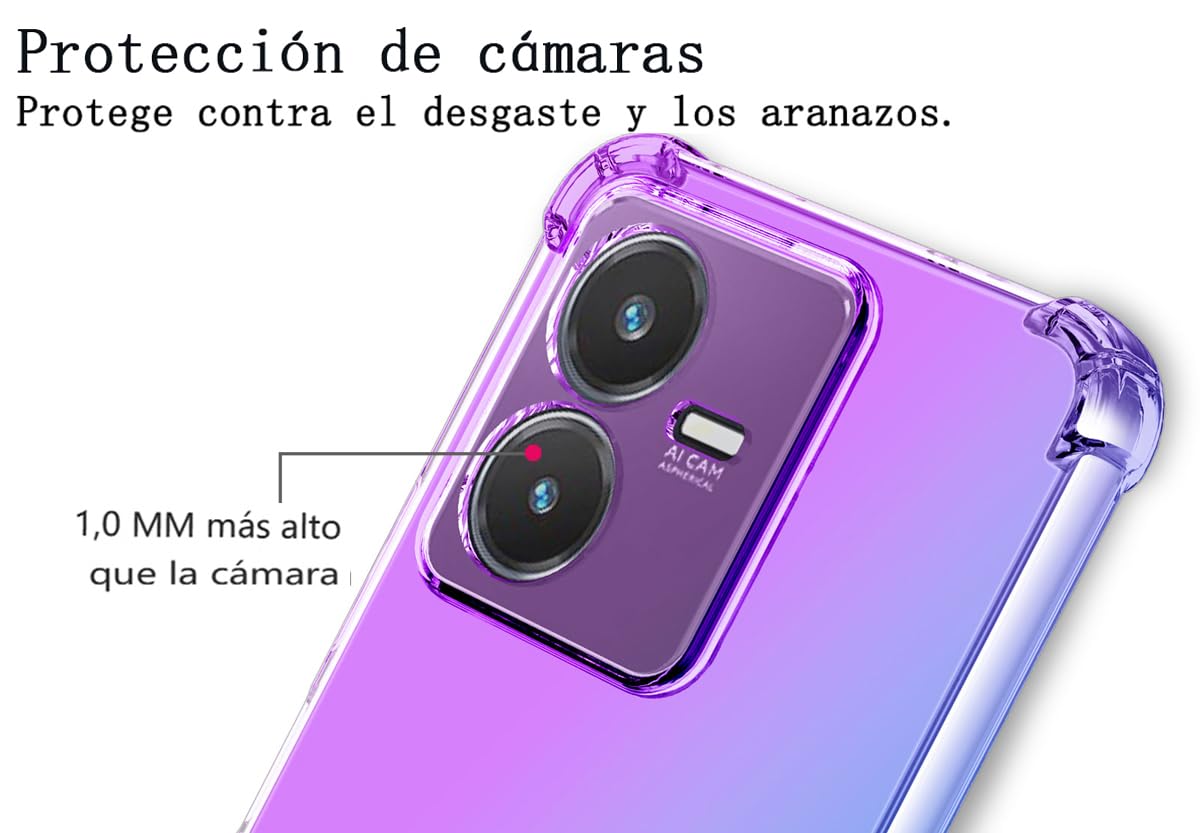 DABUNA Funda para Vivo Y22/Y22S Case Uso Rudo,Transparente Colores Degradados Protectora de Cámara Anticaída Carcasa Bumper(Púrpura Azul)