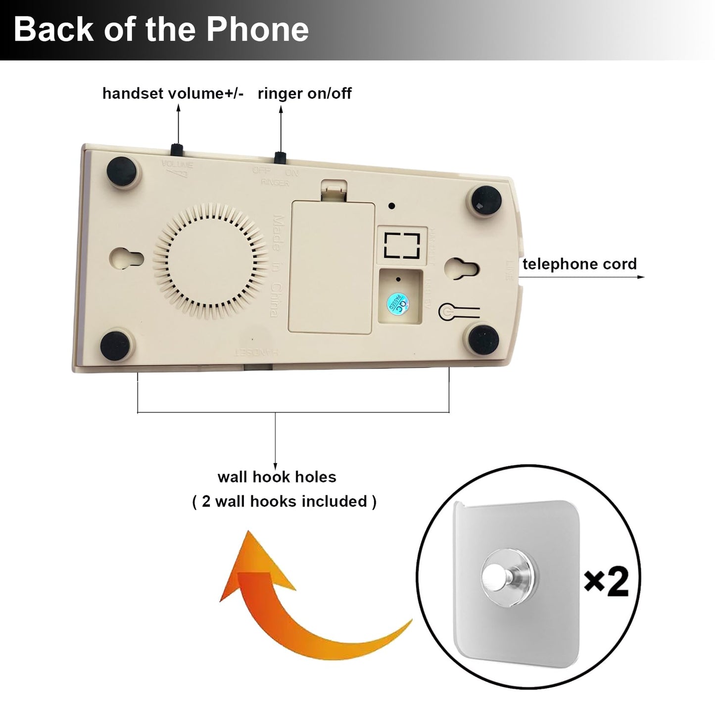 Artisam Teléfonos fijos para el hogar, teléfono de pared con cable retro de casa para personas mayores básico con cable Trimline, no requiere alimentación de CA, teléfono de montaje en pared (marfil)
