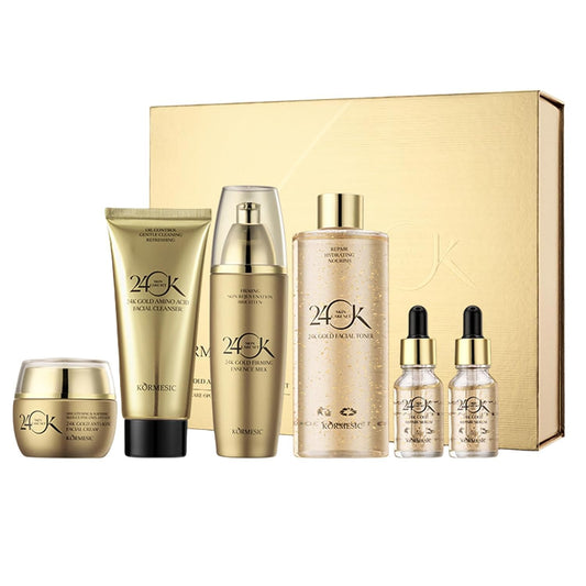Kit Cuidado Facial 24k Pure Gold, 6 Piezas - Colágeno Oro y Sérum Antiarrugas Set Skincare