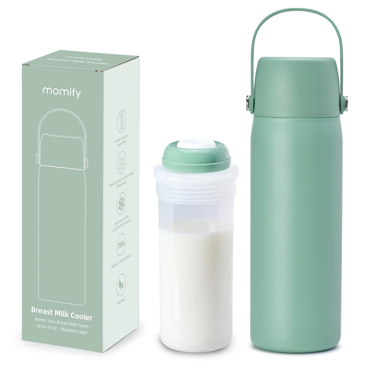 Botella de almacenamiento portátil de leche materna de 36 horas, botella de enfriamiento de leche materna de acero inoxidable con aislamiento al vacío de 20 oz, enfriador de leche materna aprobado por