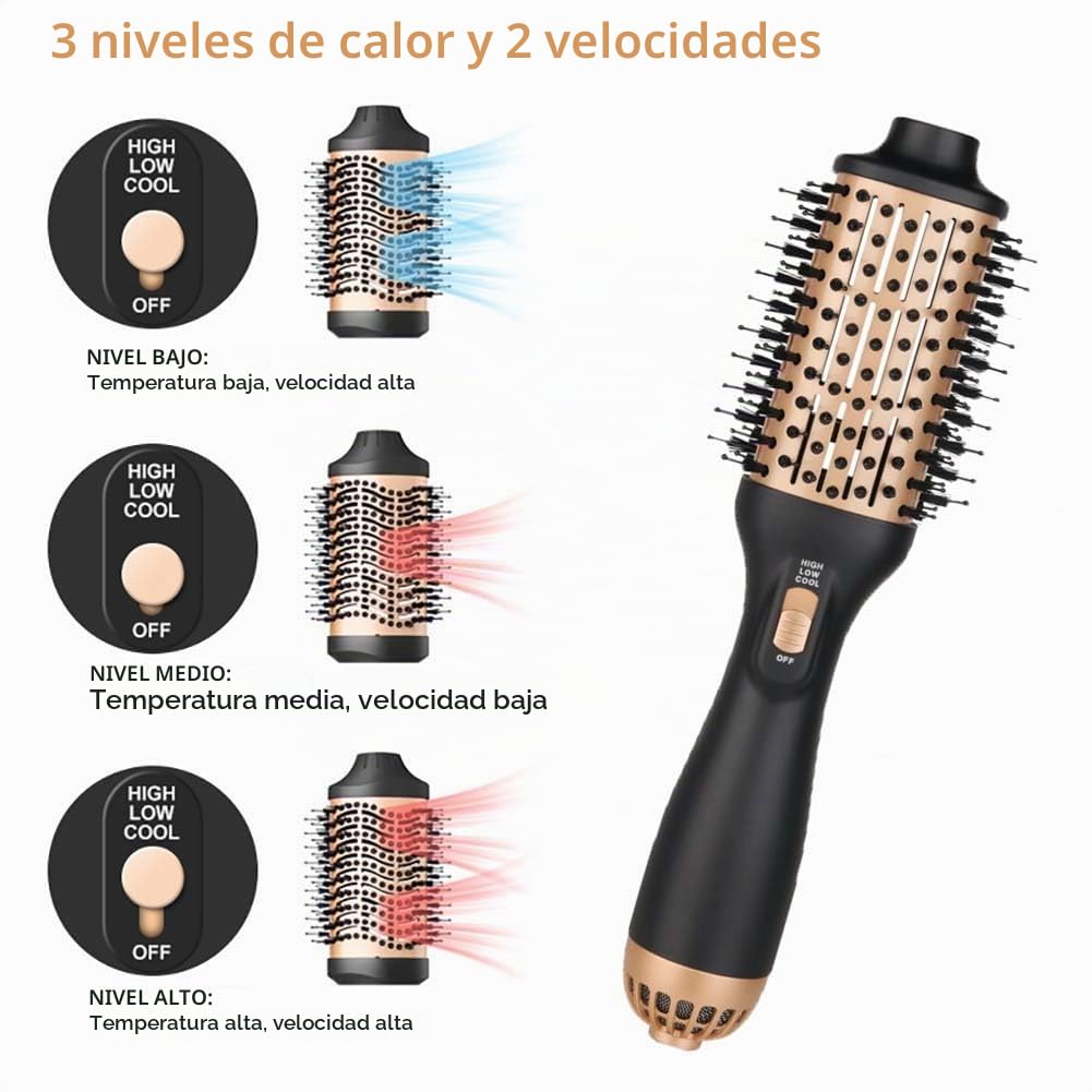 Cepillo Secador de Pelo y Voluminizador con Iones Negativos de Cerámica de Titanio Dorado