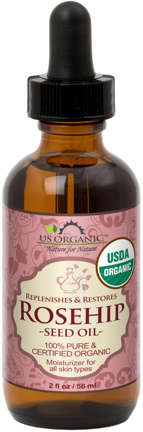 US Organic Aceite de Rosa Mosqueta Orgánico USDA, Prensado en Frío, 56 ml