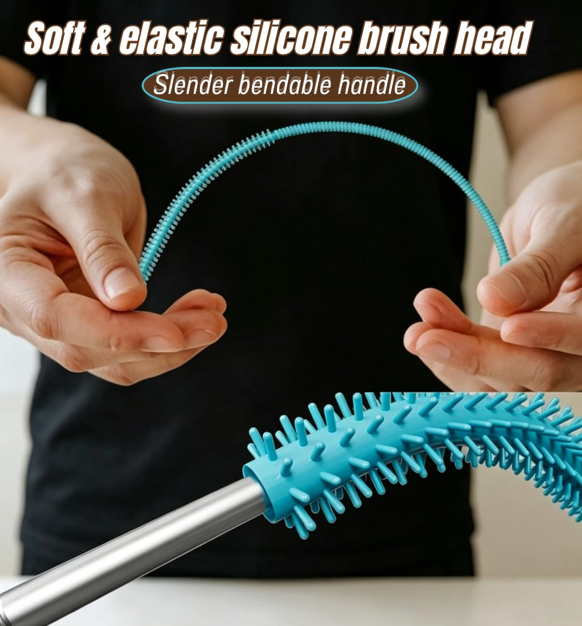 Bebolizerch - Juego de 2 cepillos de limpieza de pajitas de silicona, reutilizables y flexibles para limpiar popotes de metal finos, herramienta de limpieza de pajitas de 6 mm y 9 mm con bucle para