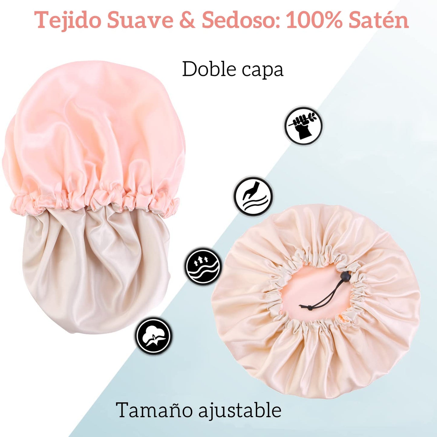 Gorro de Seda para Dormir Ajustable 3 Piezas, Gorro para Dormir Cabello Rizado Reutilizable y Cómodo, Gorro de Satin para Cabello Rizado para Dormir, Bañarse & Cocinando
