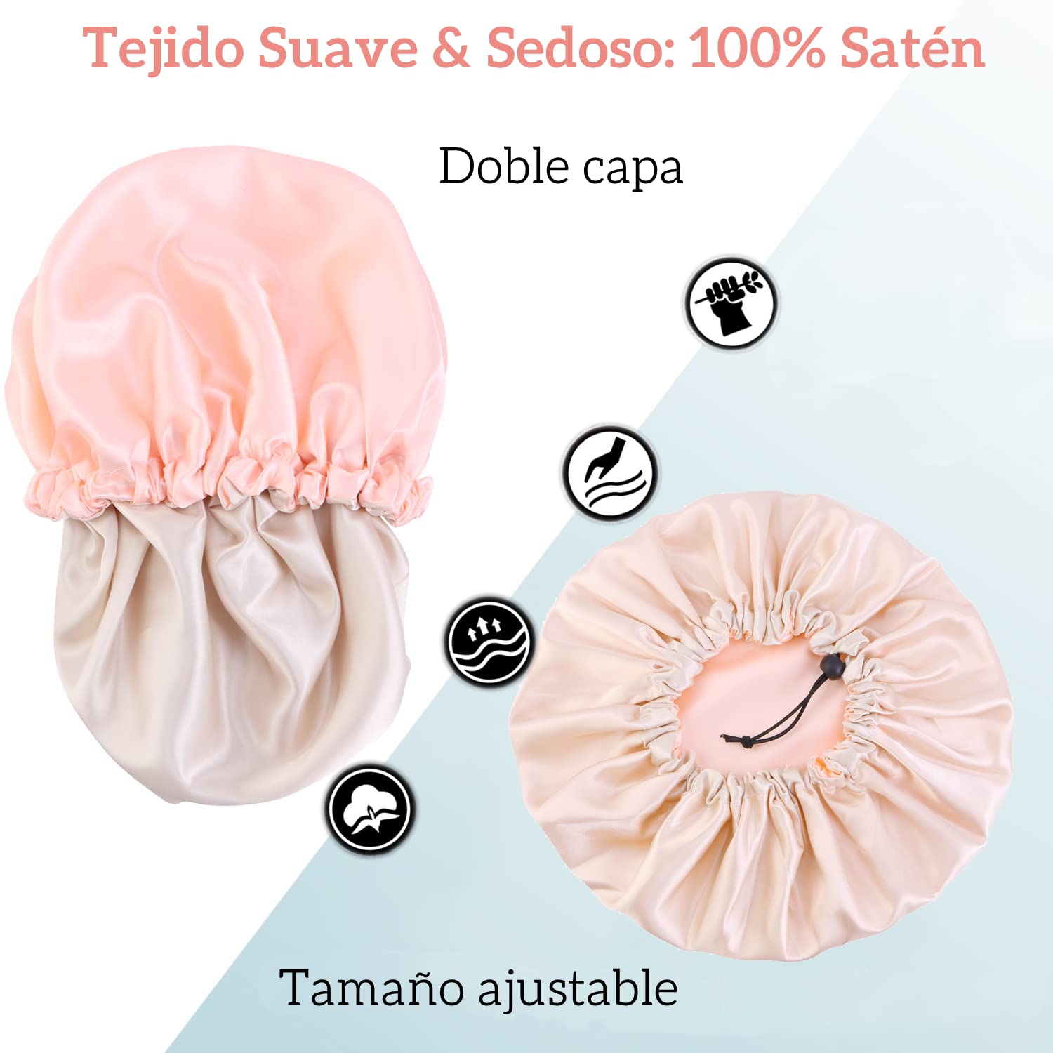 Gorro de Seda para Dormir Ajustable 3 Piezas, Gorro para Dormir Cabello Rizado Reutilizable y Cómodo, Gorro de Satin para Cabello Rizado para Dormir, Bañarse & Cocinando
