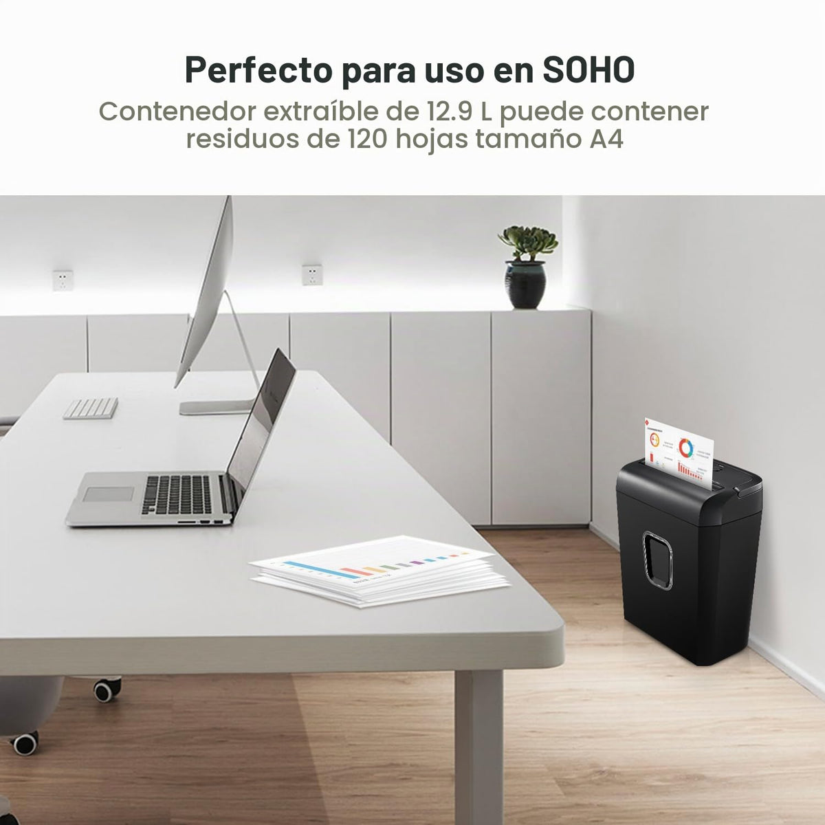 Trituradora de Papel Bonsaii Negra de Microcorte P-4 de Alta Seguridad para Oficina y Hogar