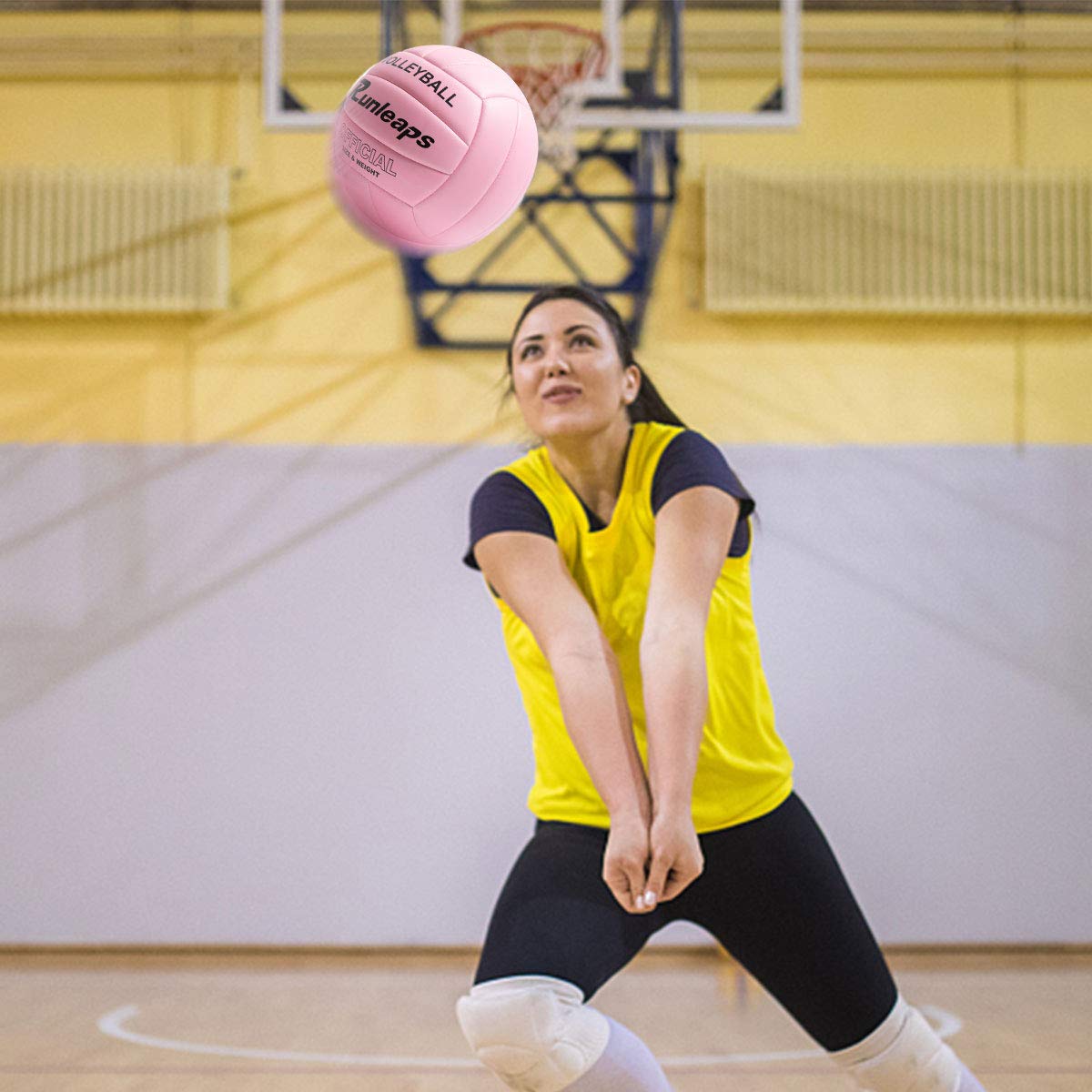 Runleaps - Voleibol impermeable para interiores y exteriores, para entrenamiento en el gimnasio (tamaño oficial 5, rosa)