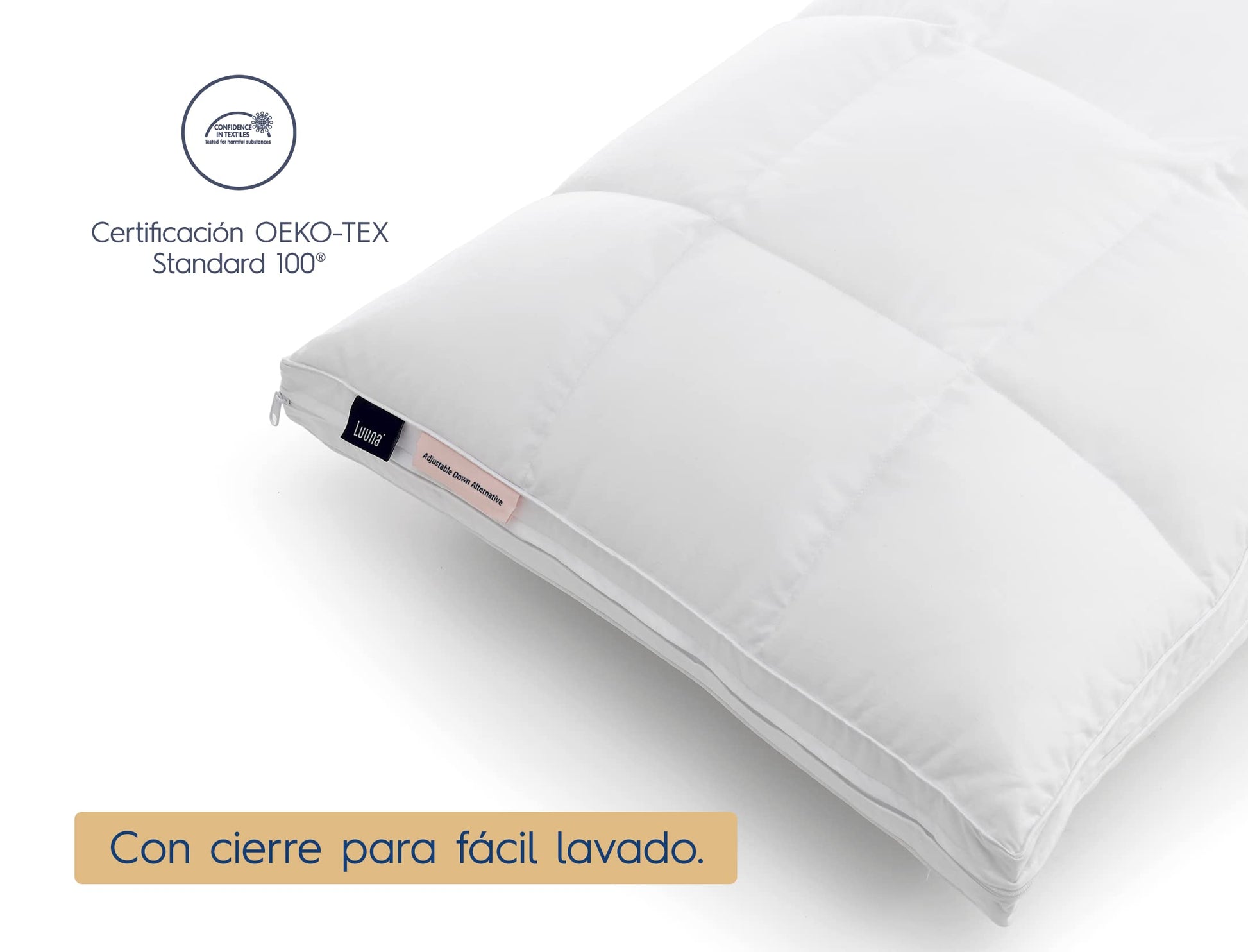 Luuna Almohada Ajustable Down Alternative, Funda 100% algodón, Alto Confort y Relleno Ajustable, Hipoalergénica y antiácaros, Blanco, King Size