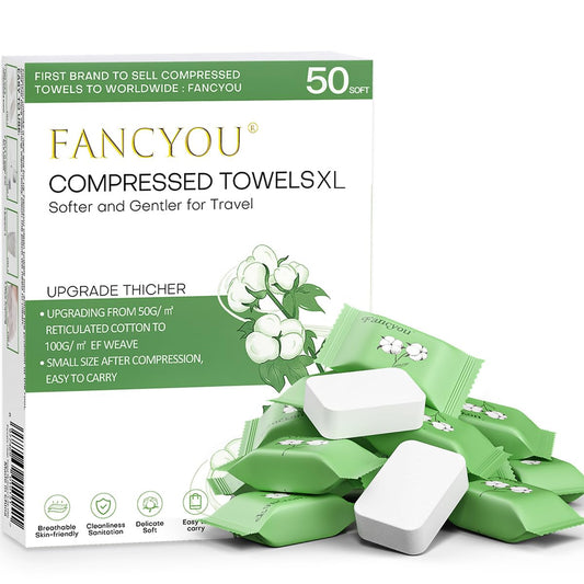 Fancyou Toallas Desmaquillantes Facial Desechables Comprimidas Grandes, Mini Paños Biodegradables para Toallitas Quitar Maquillaje Kit de Viaje para Travel Essentials,Belleza Salón(50 Unidad Verde)