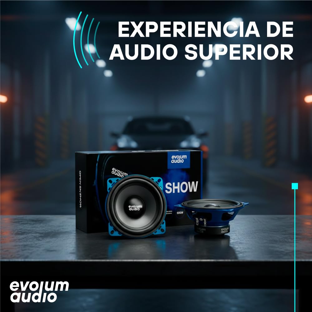 Evolum Audio - Kit Bocinas Medio Rango - Sonido Claro y Potente - Cono de Papel de Titanio - Potencia RMS de 100 W - Materiales de Calidad - Fácil Instalación - Modelo Open Show (4 in)