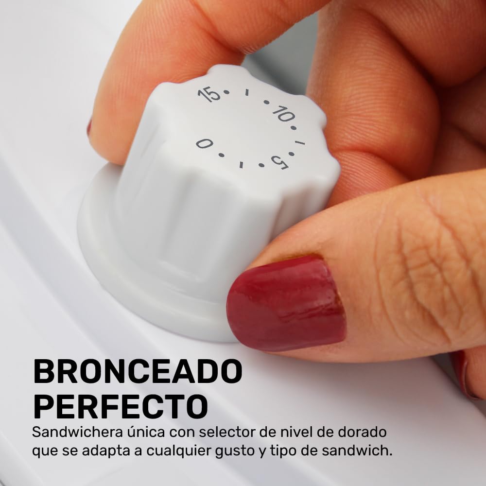 Sandwichera Taurus Beige Antiadherente Compacta con Almacenaje Vertical y Luz Indicadora