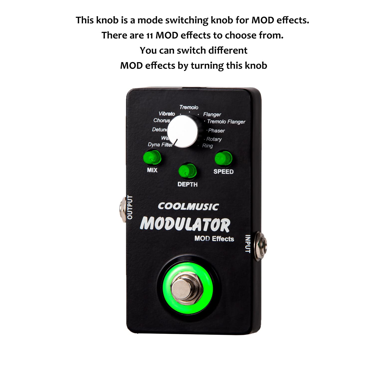 COOLMUSIC A-ME01 - Pedal modulador multiefectos con 11 modos de filtro Dyna Wah Chorus Tremolo Flanger Phaser Anillo giratorio