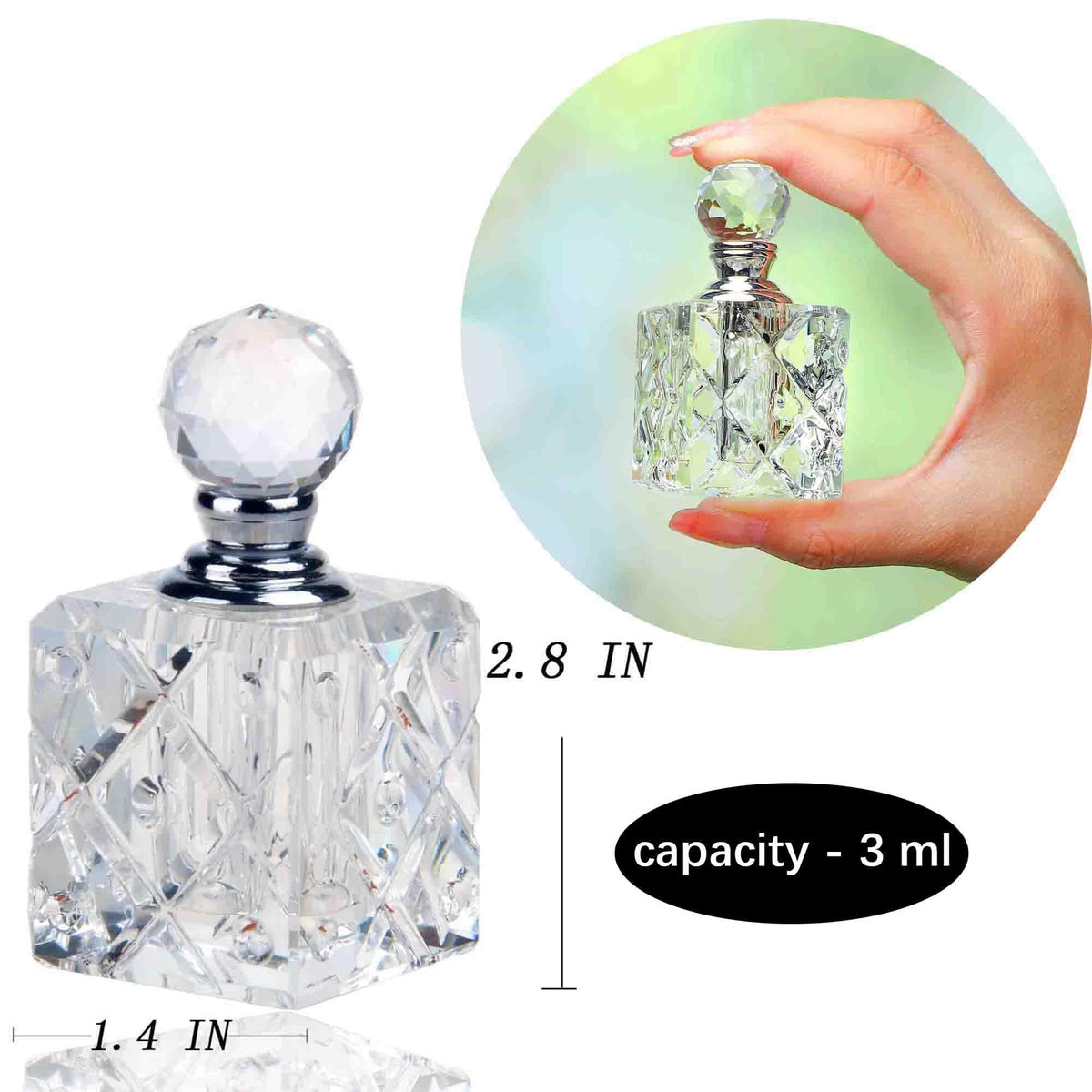Botella de perfume recargable de vidrio cúbico transparente para decoración