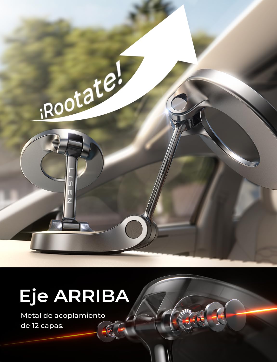 LISEN Soporte Celular Automóvil Magnético, [24 imanes N55] Porta Celular Auto Tablero, Universal Base Celular Auto para iPhone 15 Pro MAX Mini 14 13 12, Galaxy S23 S22 Ultra, Motorola, Xiaomi, Huawei