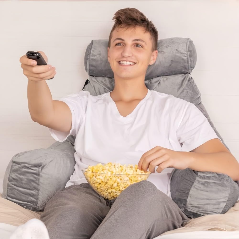 Almohada de Respaldo MIYIHA Azul con Reposabrazos Ideales para Leer y Descansar