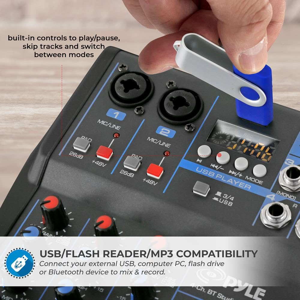 Consola Mezcladora de Audio Pyle USB Bluetooth para DJ Studio Streaming