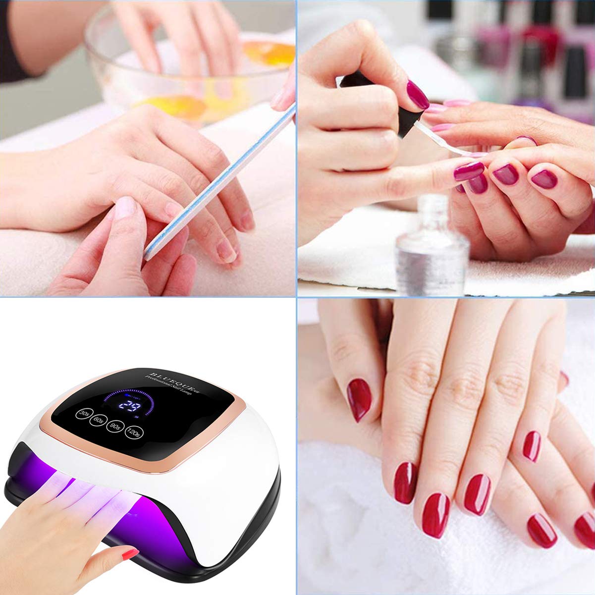 Lámpara de uñas LED de gel UV, lámpara de uñas LED UV de 168 W, secador de uñas para esmalte de gel con 4 configuraciones de temporizador, sensor automático y pantalla táctil LCD, lámpara de curado de luz de esmalte de gel profesional para uso en el hogar
