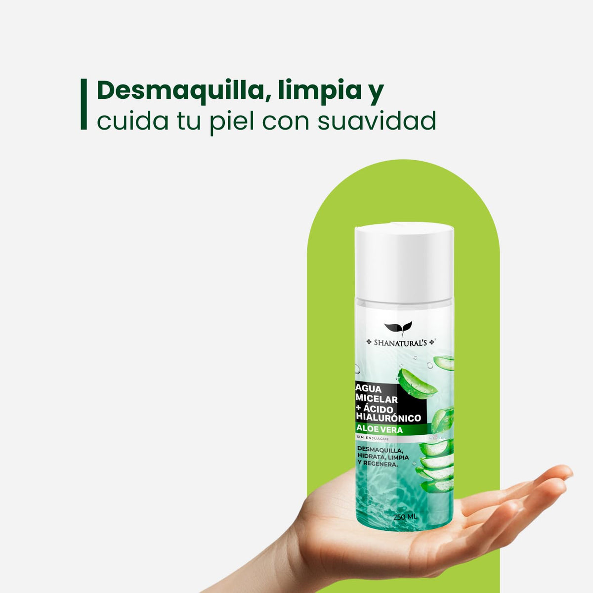 Agua Micelar con Ácido Hialurónico y Aloe Vera, 250 mL
