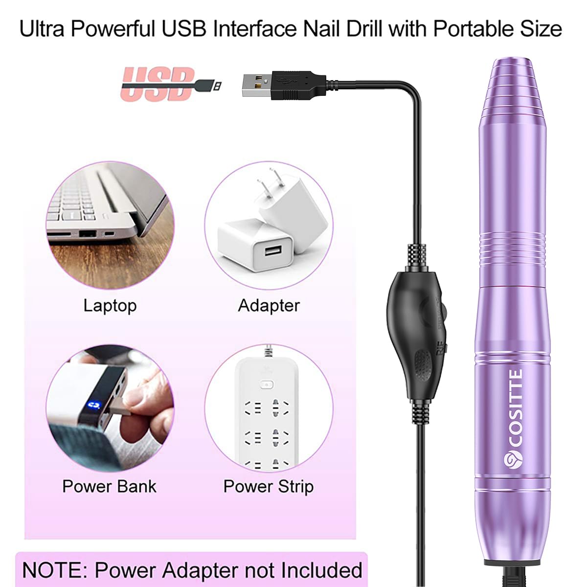 Taladro Eléctrico USB Portátil para Uñas Acrílicas y Kit de Manicura
