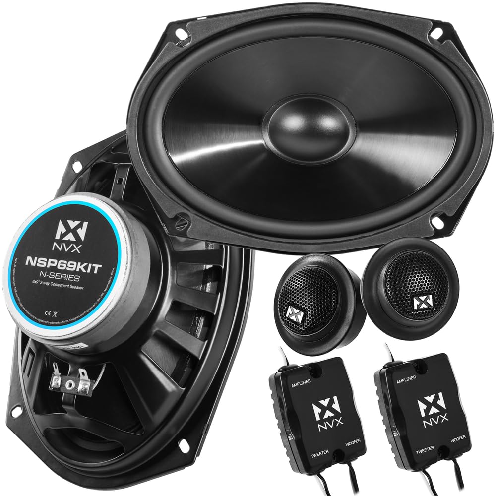 NVX® NSP69KIT - Altavoces para coche de 6 x 9, 920 W máximo, 320 W RMS, sistema de componentes de 2 vías con tweeters de cúpula de seda y X-overs pasivos, fácil de instalar en coches/camiones/puertas