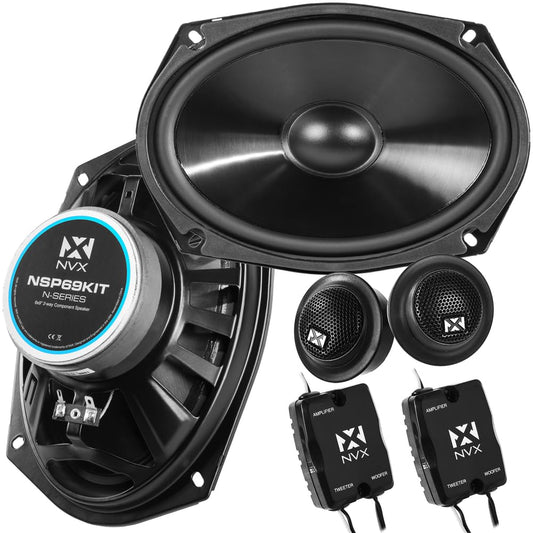 Altavoces para Coche NVX NSP69KIT Negro de 6 x 9, 920 W Max, 320 W RMS, Sistema de 2 Vías con Tweeters de Cúpula de Seda para Instalación Fácil