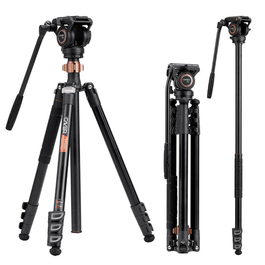 Cayer Trípode de Video de Aluminio de 191 cm Con Cabeza de Fluido y Monopié - Para Cámara DSLR, Capacidad de Carga de 6 kg - FP2450H6