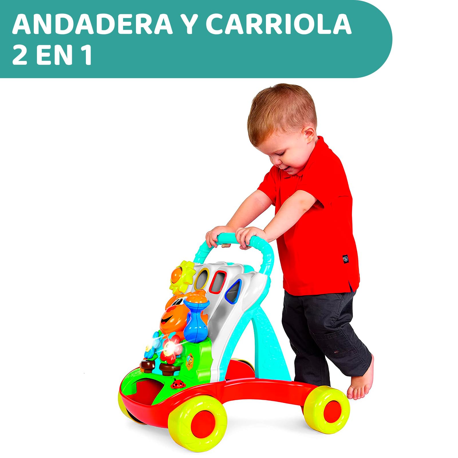 CHICCO, Andadera para Bebé 2 en 1, Tablero con Juegos, Luces y Sonidos