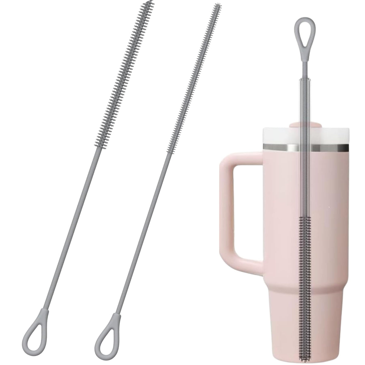 cepillo para polvo limpiador de pajitas de silicona, 2 cepillos largos flexibles para copa Stanley, vaso, botella de agua, pajitas reutilizables y plegables para popotes Stanley Copa, 6 mm y 9 mm
