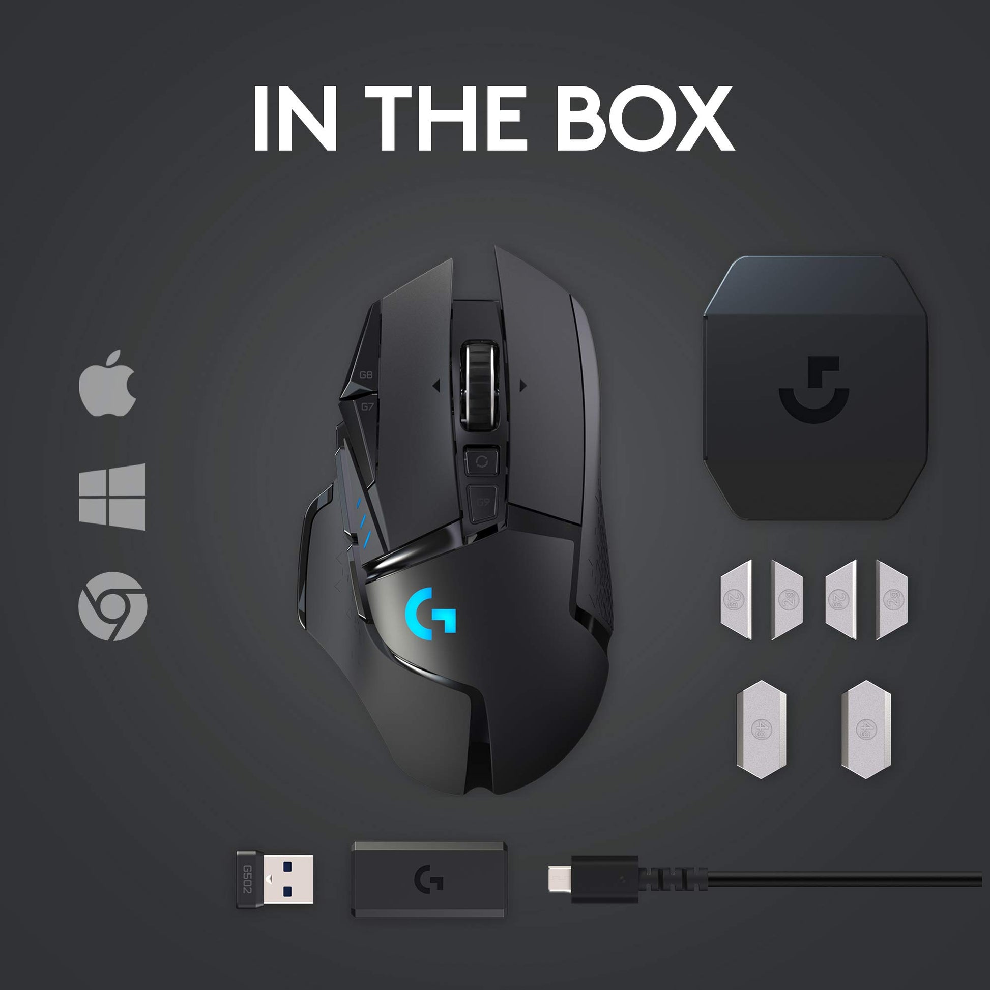 Logitech G Mouse inalámbrico para Juegos 502 Lightspeed con Sensor Hero 25K, Compatible con PowerPlay, Pesos sintonizables y Lightsync RGB, Negro