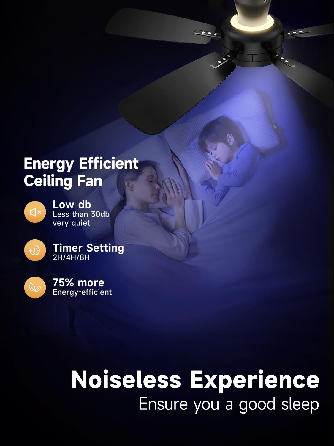Ventilador de Techo TALOYA negro de 46 Pulgadas con Luz y Control Remoto Regulable para Dormitorio
