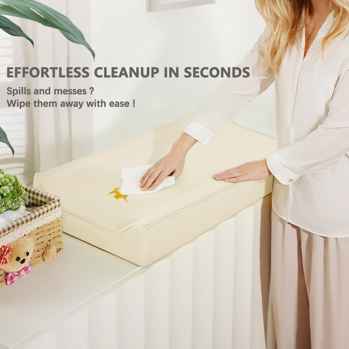Funda para cambiador de piel vegana, 31 x 16 pulgadas, impermeable, lavable, extra gruesa, portátil y antideslizante, se adapta a cambiadores estándar (blanco)