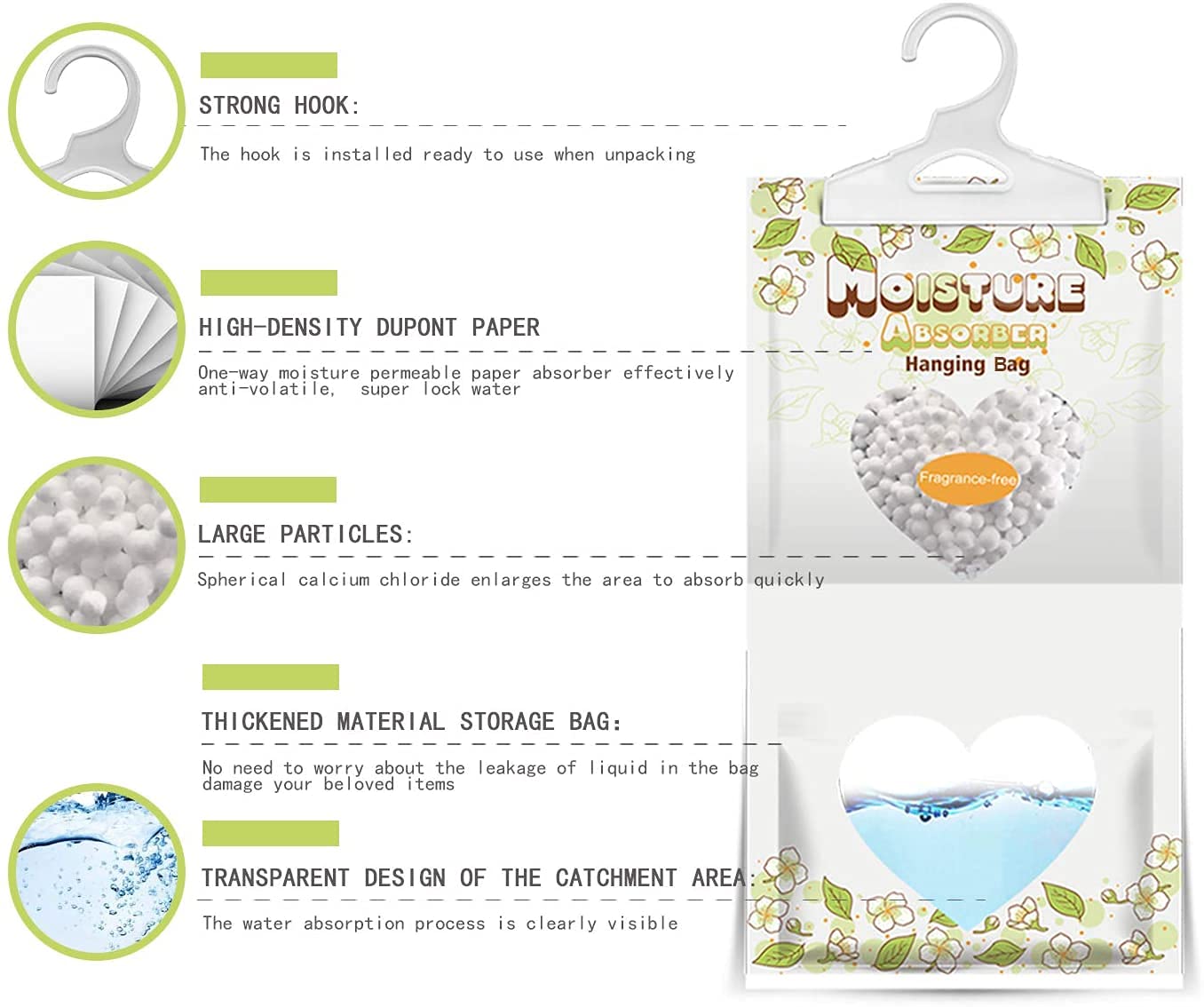 Bolsas Deshumidificantes ZSPENG Blanco 220 g Absorción de Humedad para Armario, Sótano, Bodega o Almacén