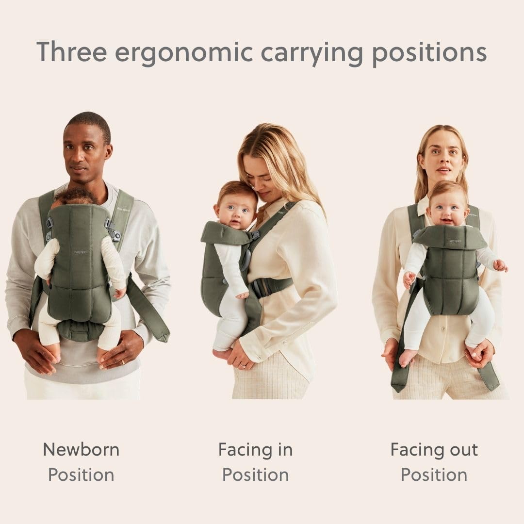 BabyBjörn Canguro Portabebé Mini, Tejido, Verde oscuro | Para recién nacidos, de 0 a 12 meses (3.2–11 kg), ergonómico y fácil de usar