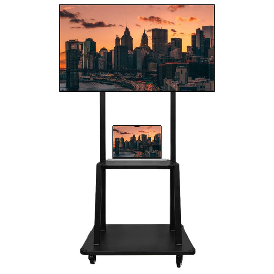 LINK BITS C3275N41 Soporte de TV móvil con Ruedas para televisores 32" a 75", Base para Pantalla de Piso, Giratorio con Dos repisas para monitores de hasta 75kg y VESA de hasta 600x400mm.