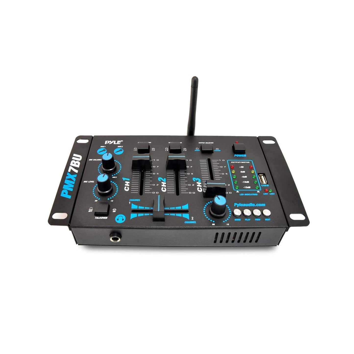 Mezcladora de Audio Inalámbrica Pyle Azul con Controlador DJ Bluetooth y 3 Canales