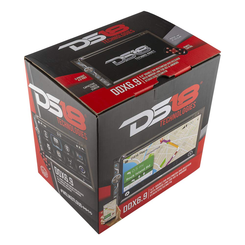 DS18 DDX6.9 Radio estéreo para Coche de 6 x 9 Pulgadas, Pantalla táctil Doble DIN Headunit con DVD, Bluetooth, USB y Enlace de Espejo para iOS y Android AUX/USB/SD/Am/FM Receptor Multimedia
