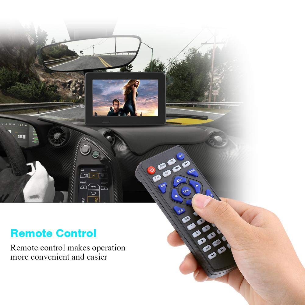 Fosa TV Digital para automóvil, televisión portátil portátil ATSC Televisor estéreo 1080P Reproductor de Video con Radio FM y Soporte de ventosas con Doble Altavoz y Control Remoto (7in)