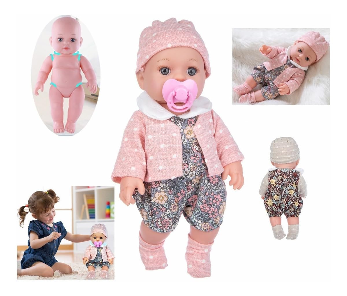 AUXTOO - Reborn Doll Muñeca De Silicona para Baño, Contiene Ropa Y Chupetes, Regalos del Día del Niño para Regalos De Cumpleaños (Abrigo Rosa)