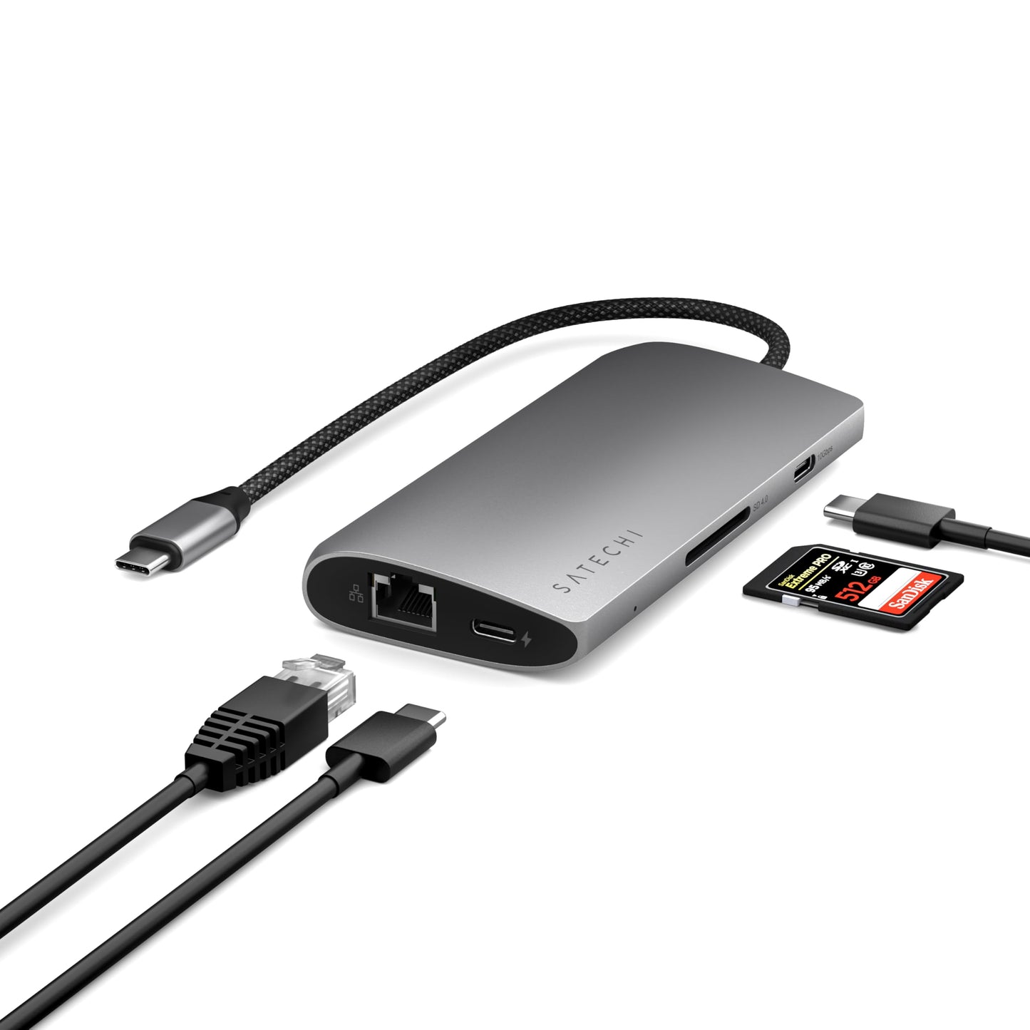 Hub USB-C SATECHI Space Gray 8 en 1 con HDMI 8K y Carga 100W para Laptop y MacBook