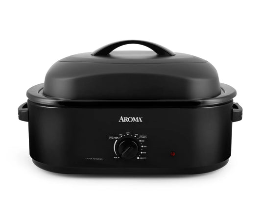 Aroma - Horno tostador eléctrico de 18 cuartos de galón (negro) con tapa de cúpula alta, marca #1 de horno tostador en los Estados Unidos, se adapta a pavo de hasta 25 libras