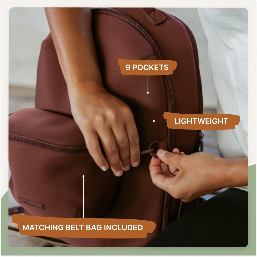 Parker Baby Drift Mochila de neopreno y bolsa para cinturón | Esencial de viaje sin granel con almohadilla para cambiar pañales y correas para carriola, Raisin, Large, Moderno