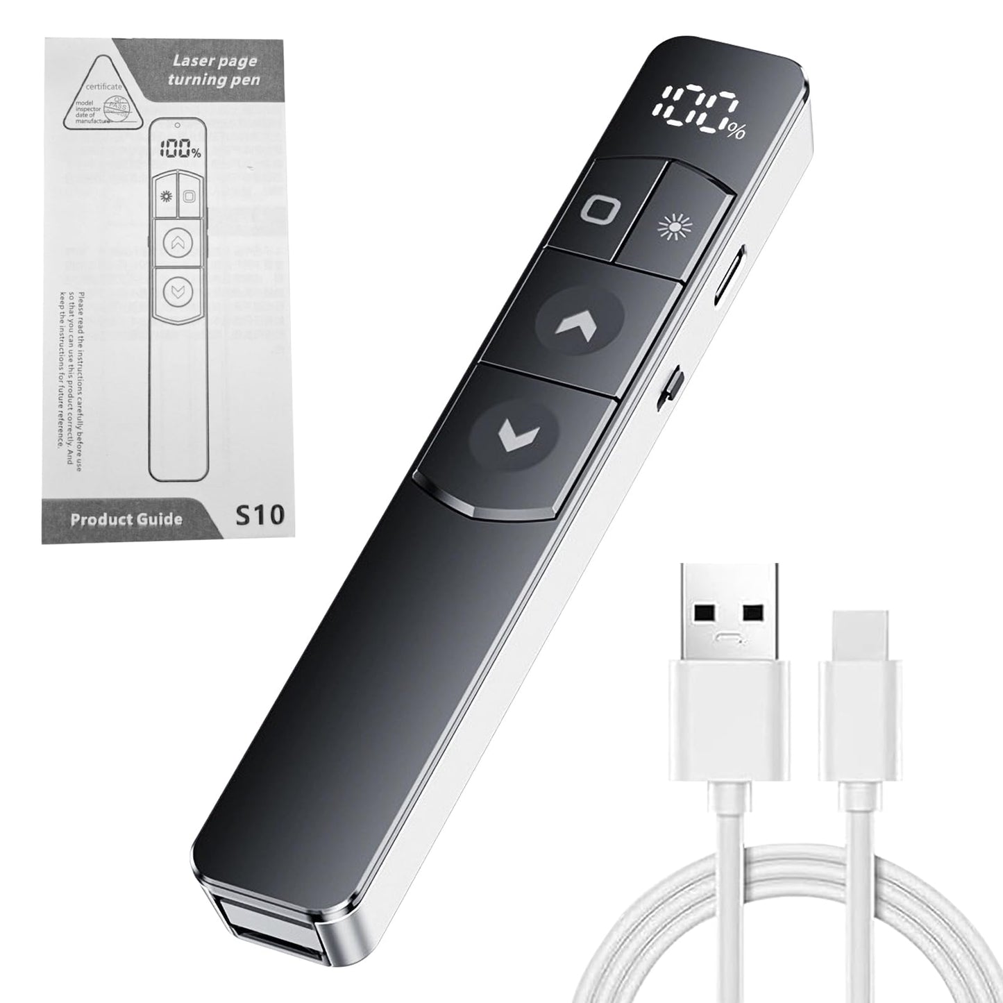 Glowlin Presentador Nalámbrico de Presentaciones con Clics, Recargable, Hipervínculo, Cambio de Página, Compatible con Windows, Mac OS, Android
