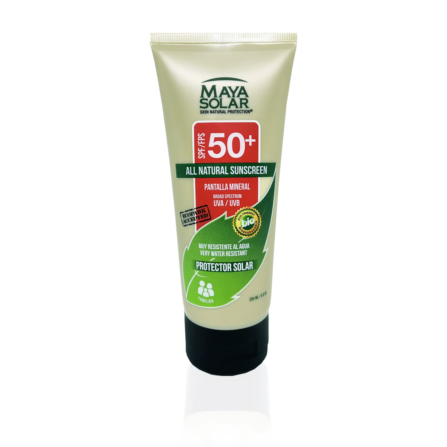 Maya Solar. Bloqueador Solar Corporal. 100% Ingredientes Naturales Minerales SPF 50+ Uso Diario 204 ml
