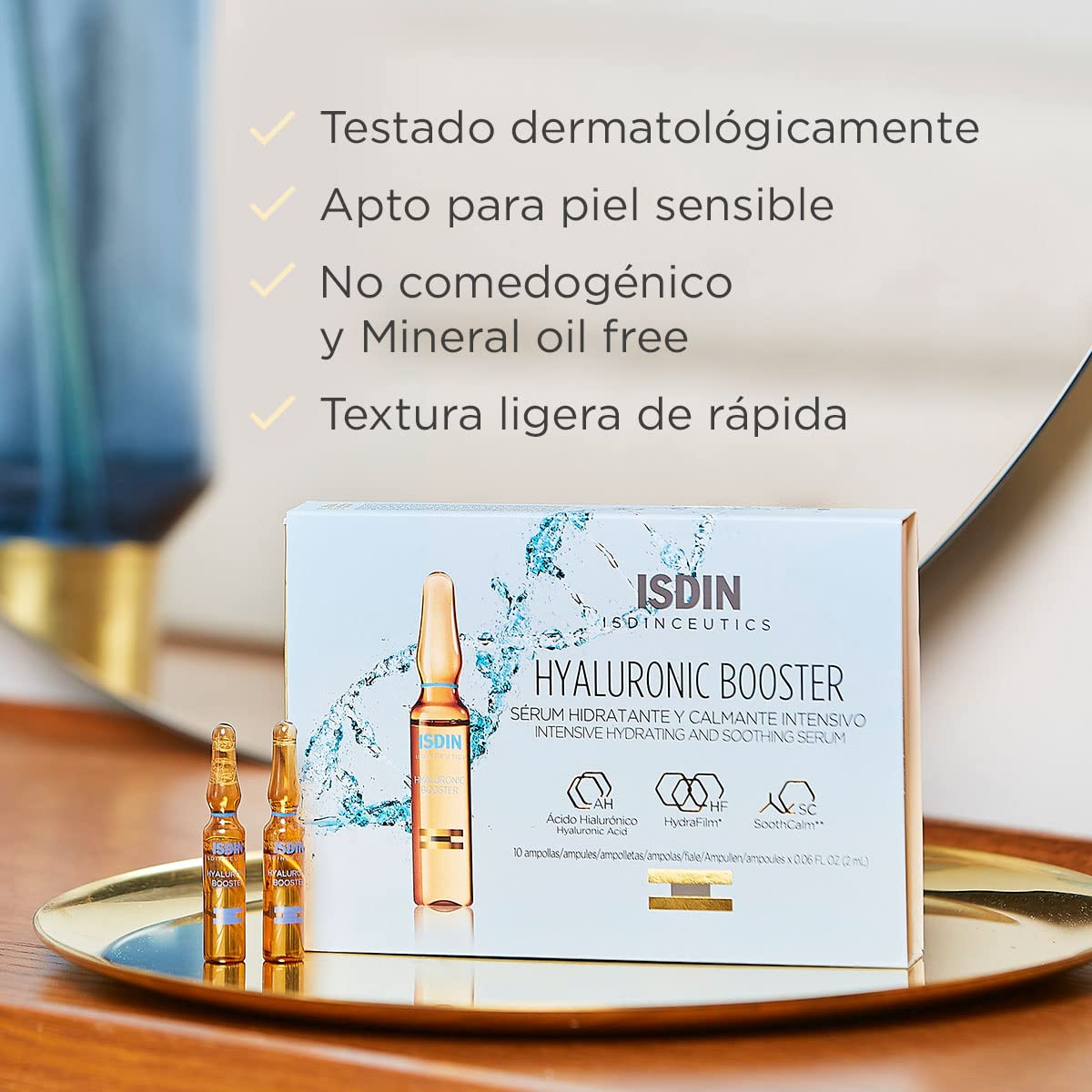 Isdinceutics Hyaluronic Booster, Sérum hidratante y calmante intensivo con ácido hialurónico, 5 ampolletas + Woman Higiene Intima, Gel de baño higiene íntima de uso diario 200ml