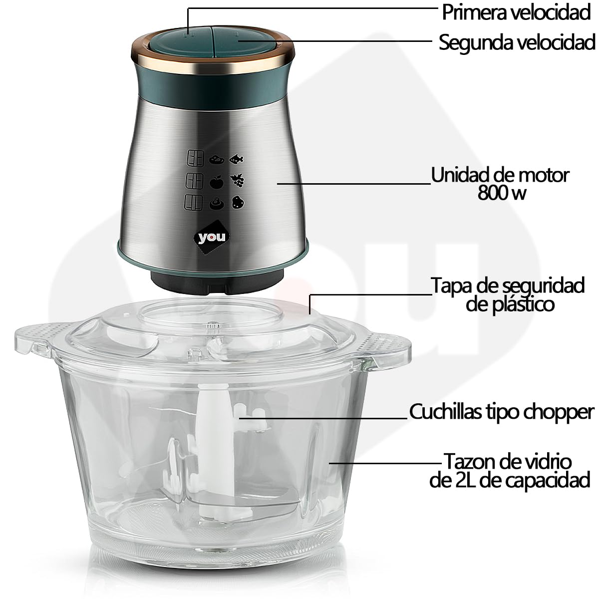 Procesador de Alimentos You 2 Litros 4 Cuchillas y 2 Velocidades para Carne y Verduras